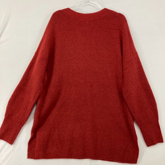 New Halogen size XL Red V neck Rib Knit Side Slit Cozy Knit Tunic Sweater - Picture 11 of 13